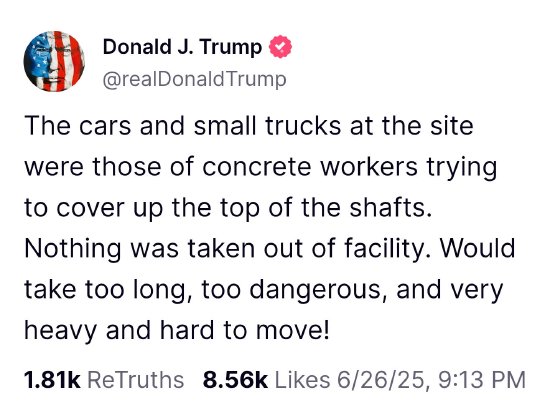 达人配资 “没有东西被带出设施” 特朗普似乎否认伊朗在袭击发生前转移了铀